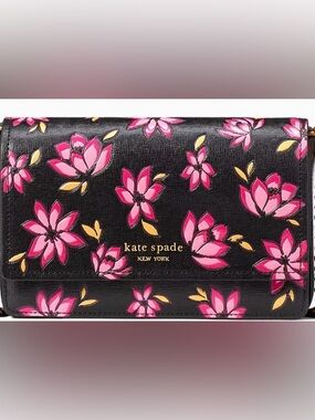 Kate Spade Morgan Winter Blooms Embossed Flap Chain Wallet Crossbody